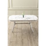 Canisa Concept Olya Serisi 90X168 Lak Panel Krom Ayak Beyaz Mermer Desen Sabit Mutfak Masası
