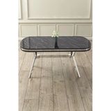 Canisa Concept Olya Serisi 90X168 Lak Panel Krom Ayak Siyah Mermer Desen Sabit Mutfak Masası