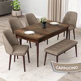 Canisa Concept Orf Serisi 80X132 Açılabilir Barok Ahşap Desen Mutfak Masası Takımı 4 Sandalye ve 1 Bench - Cappucino