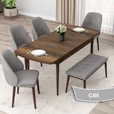 Canisa Concept Orf Serisi 80X132 Açılabilir Barok Ahşap Desen Mutfak Masası Takımı 4 Sandalye ve 1 Bench - Gri