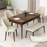 Canisa Concept Orf Serisi 80X132 Açılabilir Barok Ahşap Desen Mutfak Masası Takımı 4 Sandalye ve 1 Bench - Krem