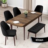 Canisa Concept Orf Serisi 80X132 Açılabilir Barok Ahşap Desen Mutfak Masası Takımı 4 Sandalye ve 1 Bench - Siyah