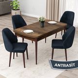 Canisa Concept Orf Serisi 80X132 Açılabilir Barok Ahşap Desen Mutfak Masası Takımı ve 4 Sandalye - Antrasit