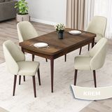 Canisa Concept Orf Serisi 80X132 Açılabilir Barok Ahşap Desen Mutfak Masası Takımı ve 4 Sandalye - Krem