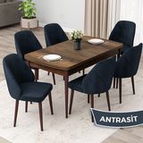 Canisa Concept Orf Serisi 80X132 Açılabilir Barok Ahşap Desen Mutfak Masası Takımı ve 6 Sandalye - Antrasit