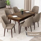 Canisa Concept Orf Serisi 80X132 Açılabilir Barok Ahşap Desen Mutfak Masası Takımı ve 6 Sandalye - Cappucino