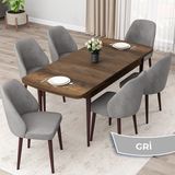 Canisa Concept Orf Serisi 80X132 Açılabilir Barok Ahşap Desen Mutfak Masası Takımı ve 6 Sandalye - Gri