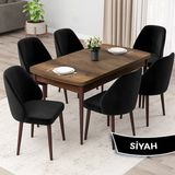 Canisa Concept Orf Serisi 80X132 Açılabilir Barok Ahşap Desen Mutfak Masası Takımı ve 6 Sandalye - Siyah