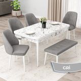 Canisa Concept Orf Serisi 80X132 Açılabilir Beyaz Mermer Desen Mutfak Masası Takımı 4 Sandalye ve 1 Bench - Gri