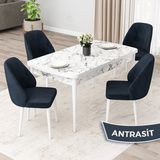 Canisa Concept Orf Serisi 80X132 Açılabilir Beyaz Mermer Desen Mutfak Masası Takımı ve 4 Sandalye - Antrasit