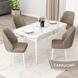 Canisa Concept Orf Serisi 80X132 Açılabilir Beyaz Mermer Desen Mutfak Masası Takımı ve 4 Sandalye - Cappucino