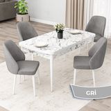Canisa Concept Orf Serisi 80X132 Açılabilir Beyaz Mermer Desen Mutfak Masası Takımı ve 4 Sandalye - Gri