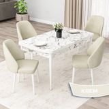 Canisa Concept Orf Serisi 80X132 Açılabilir Beyaz Mermer Desen Mutfak Masası Takımı ve 4 Sandalye - Krem
