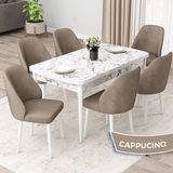 Canisa Concept Orf Serisi 80X132 Açılabilir Beyaz Mermer Desen Mutfak Masası Takımı ve 6 Sandalye - Cappucino