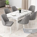 Canisa Concept Orf Serisi 80X132 Açılabilir Beyaz Mermer Desen Mutfak Masası Takımı ve 6 Sandalye - Gri
