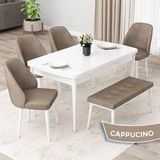 Canisa Concept Orf Serisi 80X132 Açılabilir Beyaz Mutfak Masası Takımı 4 Sandalye ve 1 Bench - Cappucino