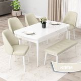 Canisa Concept Orf Serisi 80X132 Açılabilir Beyaz Mutfak Masası Takımı 4 Sandalye ve 1 Bench - Krem