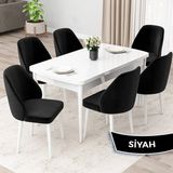 Canisa Concept Orf Serisi 80X132 Açılabilir Beyaz Mutfak Masası Takımı ve 6 Sandalye - Siyah