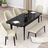 Canisa Concept Orf Serisi 80X132 Açılabilir Siyah Mermer Desen Mutfak Masası Takımı 4 Sandalye ve 1 Bench - Krem