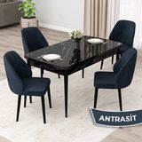 Canisa Concept Orf Serisi 80X132 Açılabilir Siyah Mermer Desen Mutfak Masası Takımı ve 4 Sandalye - Antrasit