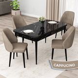 Canisa Concept Orf Serisi 80X132 Açılabilir Siyah Mermer Desen Mutfak Masası Takımı ve 4 Sandalye - Cappucino