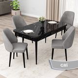 Canisa Concept Orf Serisi 80X132 Açılabilir Siyah Mermer Desen Mutfak Masası Takımı ve 4 Sandalye - Gri
