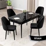 Canisa Concept Orf Serisi 80X132 Açılabilir Siyah Mermer Desen Mutfak Masası Takımı ve 4 Sandalye