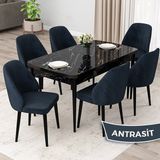 Canisa Concept Orf Serisi 80X132 Açılabilir Siyah Mermer Desen Mutfak Masası Takımı ve 6 Sandalye - Antrasit