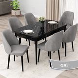 Canisa Concept Orf Serisi 80X132 Açılabilir Siyah Mermer Desen Mutfak Masası Takımı ve 6 Sandalye - Gri