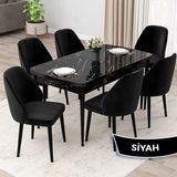 Canisa Concept Orf Serisi 80X132 Açılabilir Siyah Mermer Desen Mutfak Masası Takımı ve 6 Sandalye