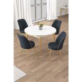 Canisa Concept Osle Serisi 90X90 Yuvarlak Beyaz Mutfak Masa Takımı 4 Sandalye Gold Detay