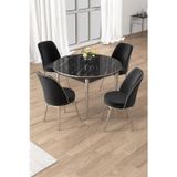 Canisa Concept Osle Serisi 90X90 Yuvarlak Siyah Mermer Desen Mutfak Masa Takımı 4 Sandalye Krom Detay