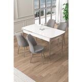 Canisa Concept Pale Serisi 80X132 Açılabilir Beyaz Masa Krom Ayak Mutfak Masası Takımı Ve 4 Gri Sandalye