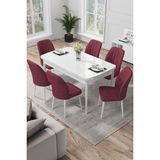 Canisa Concept Par Serisi 70 x 114 Cm, Açılabilir Mdf Mutfak Masa Takımı, Beyaz Masa ve 6 Sandalye - Bordo