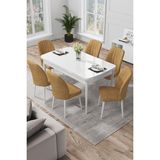 Canisa Concept Par Serisi 70 x 114 Cm, Açılabilir Mdf Mutfak Masa Takımı, Beyaz Masa ve 6 Sandalye - Cappuccino