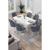 Canisa Concept Par Serisi 70 x 114 Cm, Açılabilir Mdf Mutfak Masa Takımı, Beyaz Masa ve 6 Sandalye - Füme