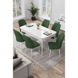 Canisa Concept Par Serisi 70 x 114 Cm, Açılabilir Mdf Mutfak Masa Takımı, Beyaz Masa ve 6 Sandalye - Haki Yeşili