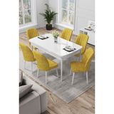 Canisa Concept Par Serisi 70 x 114 Cm, Açılabilir Mdf Mutfak Masa Takımı, Beyaz Masa ve 6 Sandalye - Hardal