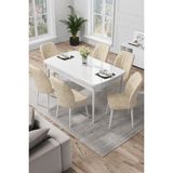 Canisa Concept Par Serisi 70 x 114 Cm, Açılabilir Mdf Mutfak Masa Takımı, Beyaz Masa ve 6 Sandalye - Krem