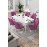 Canisa Concept Par Serisi 70 x 114 Cm, Açılabilir Mdf Mutfak Masa Takımı, Beyaz Masa ve 6 Sandalye - Mor