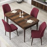 Canisa Concept Par Serisi 70X114, Açılabilir Mdf Mutfak Masa Takımı, Barok Ahşap Desen Masa ve 4 Sandalye - Bordo