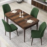 Canisa Concept Par Serisi 70X114, Açılabilir Mdf Mutfak Masa Takımı, Barok Ahşap Desen Masa ve 4 Sandalye - Haki Yeşili