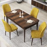 Canisa Concept Par Serisi 70X114, Açılabilir Mdf Mutfak Masa Takımı, Barok Ahşap Desen Masa ve 4 Sandalye - Hardal