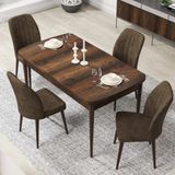 Canisa Concept Par Serisi 70X114, Açılabilir Mdf Mutfak Masa Takımı, Barok Ahşap Desen Masa ve 4 Sandalye - Kahverengi