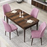 Canisa Concept Par Serisi 70X114, Açılabilir Mdf Mutfak Masa Takımı, Barok Ahşap Desen Masa ve 4 Sandalye - Pembe