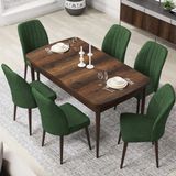 Canisa Concept Par Serisi 70X114, Açılabilir Mdf Mutfak Masa Takımı, Barok Ahşap Desen Masa ve 6 Sandalye - Haki Yeşili