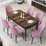 Canisa Concept Par Serisi 70X114, Açılabilir Mdf Mutfak Masa Takımı, Barok Ahşap Desen Masa ve 6 Sandalye - Pembe