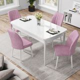 Canisa Concept Par Serisi 70X114, Açılabilir Mdf Mutfak Masa Takımı, Beyaz Masa ve 4 Sandalye - Pembe
