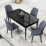 Canisa Concept Par Serisi 70X114, Açılabilir Mdf Mutfak Masa Takımı, Siyah Mermer Desen Masa ve 4 Sandalye - Füme