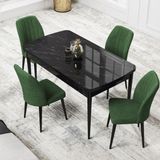 Canisa Concept Par Serisi 70X114, Açılabilir Mdf Mutfak Masa Takımı, Siyah Mermer Desen Masa ve 4 Sandalye - Haki Yeşili